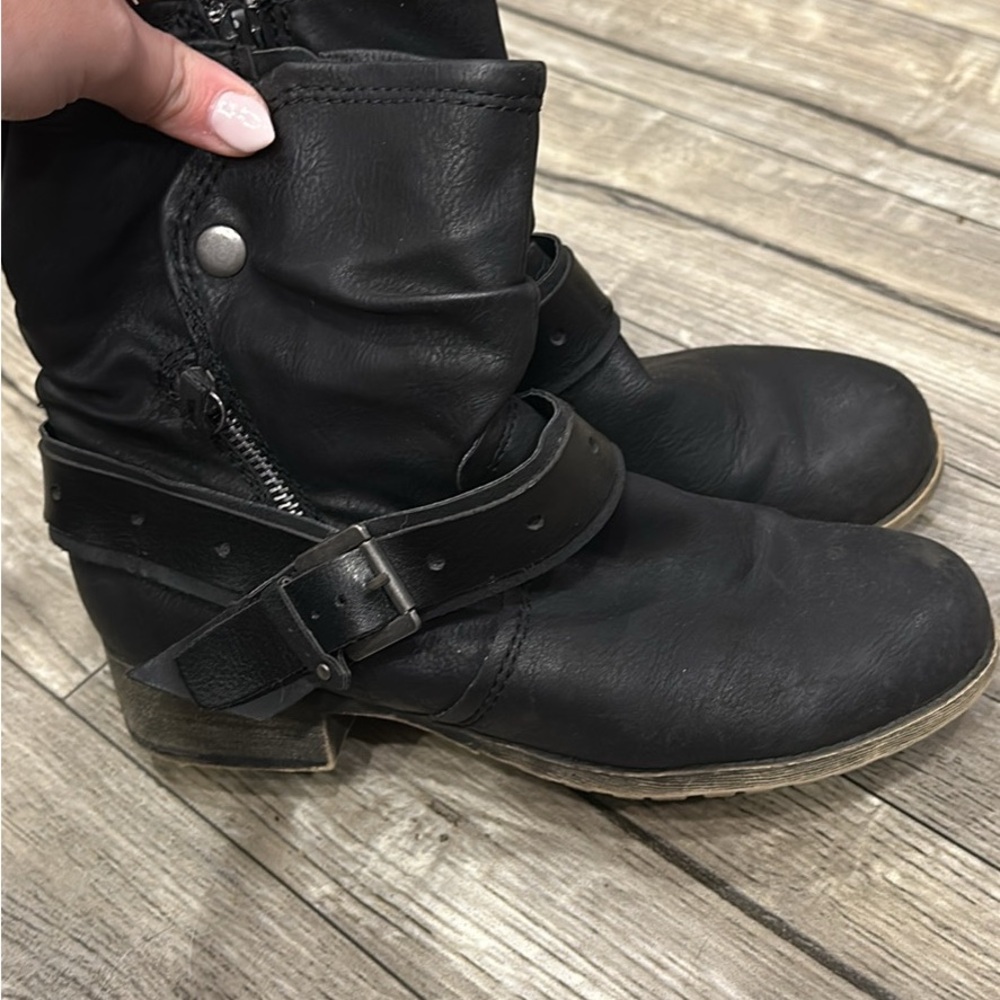 Black Leather Ankle Boots with Buckle